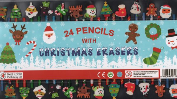 24 Pencils with Christmas Erasers